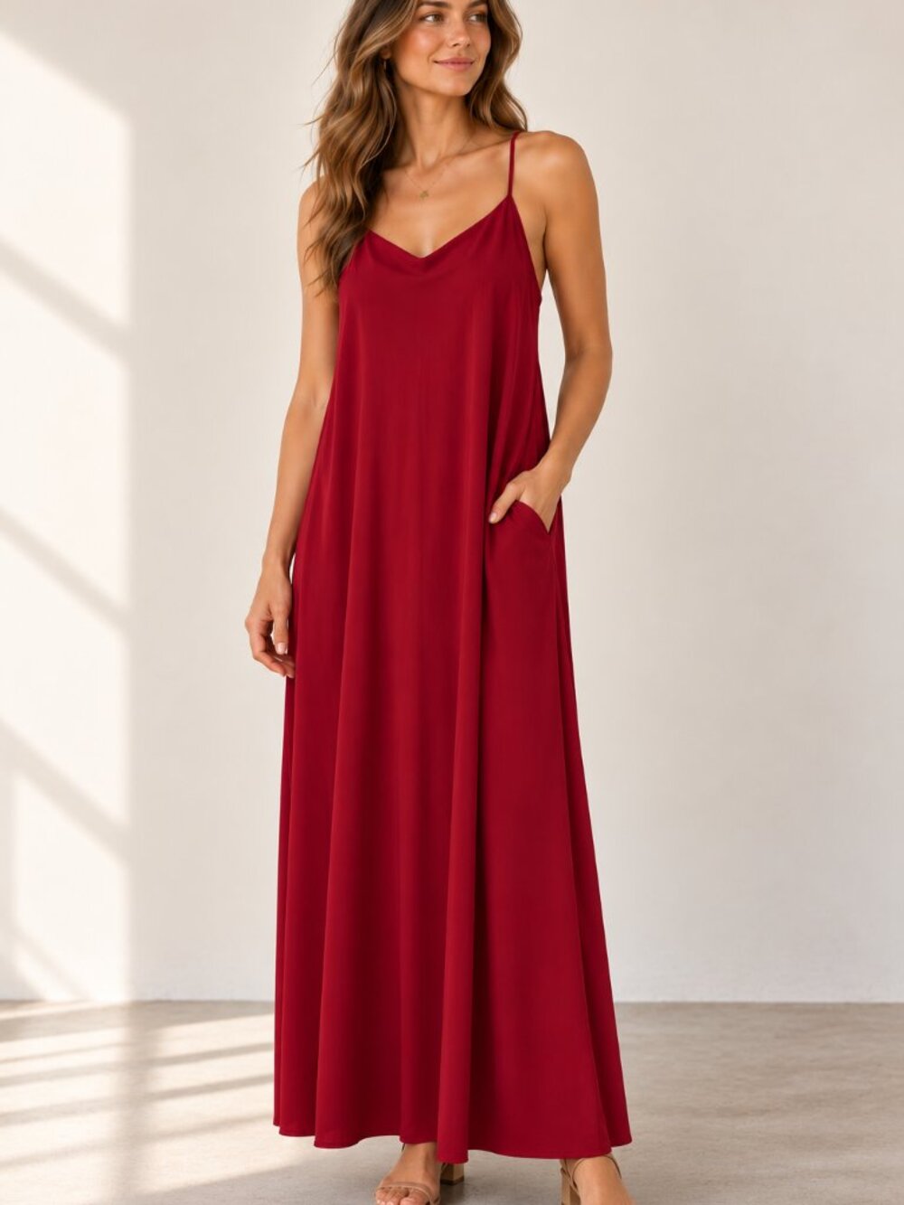 424 Fifth Lord & Taylor Red Maxi Slip Dress 90s Minimalist Pockets Cocktail S